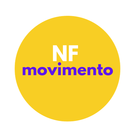 Logotipo nfmovimento.com cor amarela e roxa